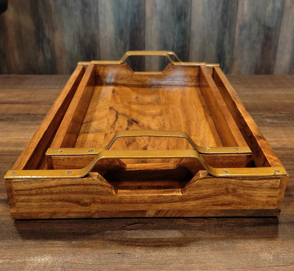 Beautiful Tray Combo with Iron Handle || Acacia Wood || Water Resistant