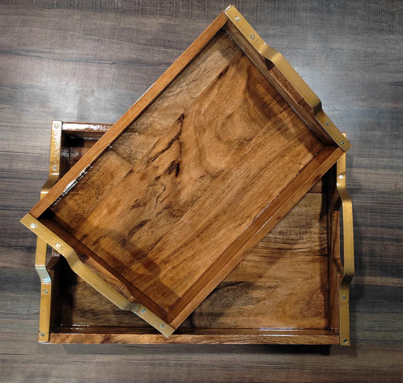 Beautiful Tray Combo with Iron Handle || Acacia Wood || Water Resistant