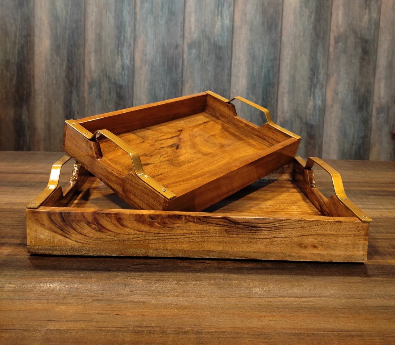 Beautiful Tray Combo with Iron Handle || Acacia Wood || Water Resistant