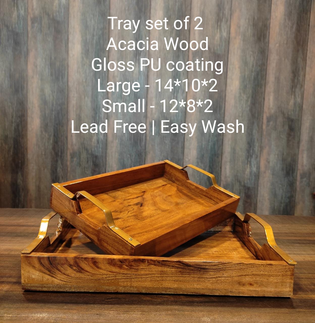 Beautiful Tray Combo with Iron Handle || Acacia Wood || Water Resistant