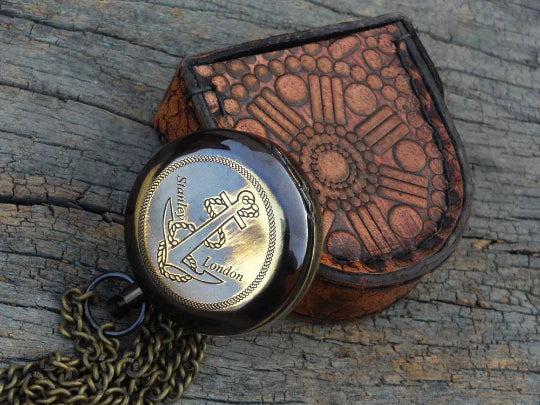 Beautiful Anchor Pocket Compass With Bag