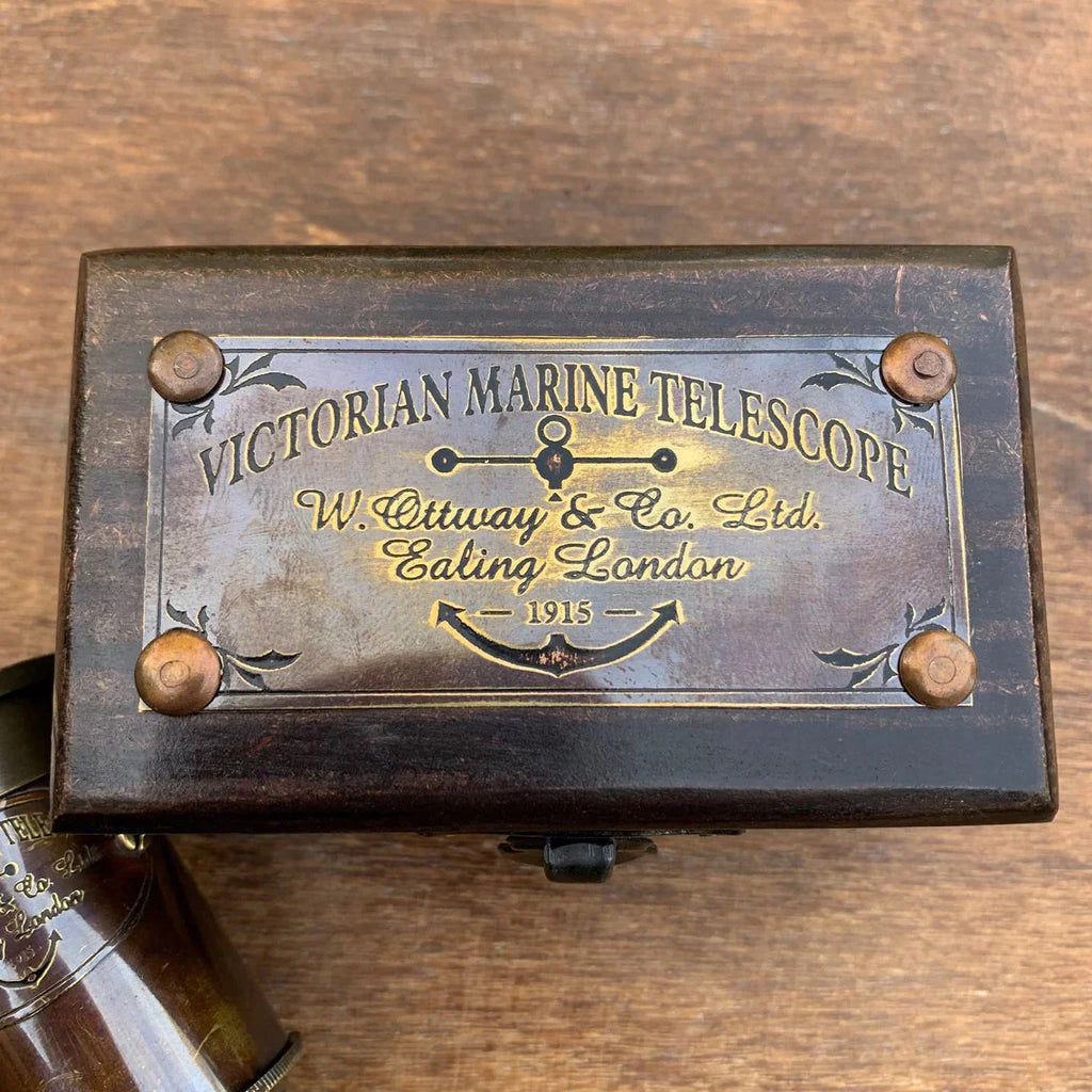 Antique Model Victorian Marine Telescope With Wooden Box
