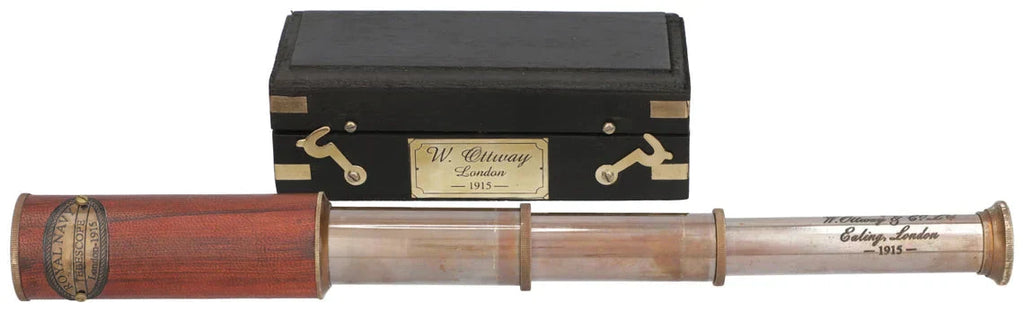 Antique Royal Navy London 1915 Model Brass Telescope With Wooden Box Vintage Maritime Collapsing Spyglass