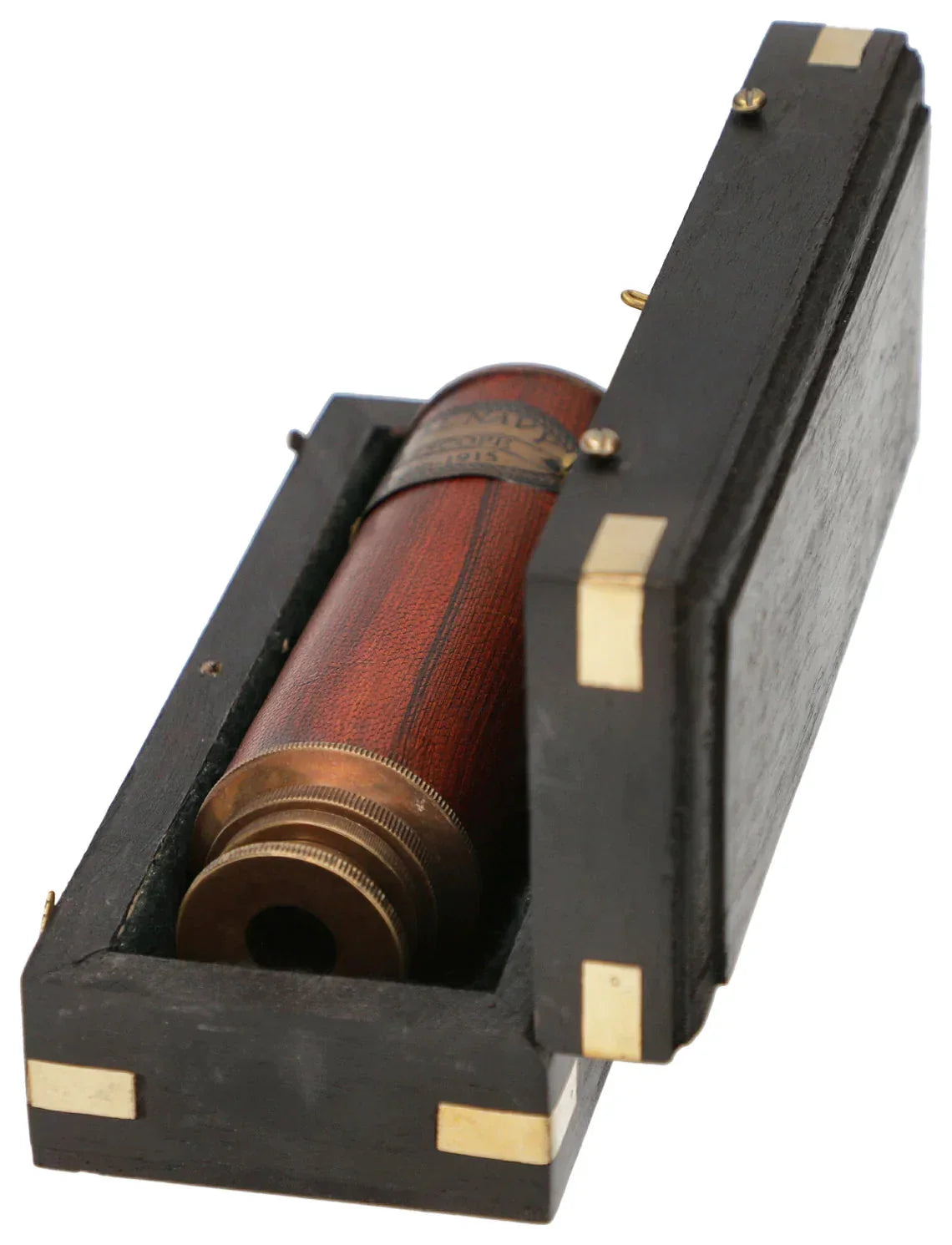 Antique Royal Navy London 1915 Model Brass Telescope With Wooden Box Vintage Maritime Collapsing Spyglass