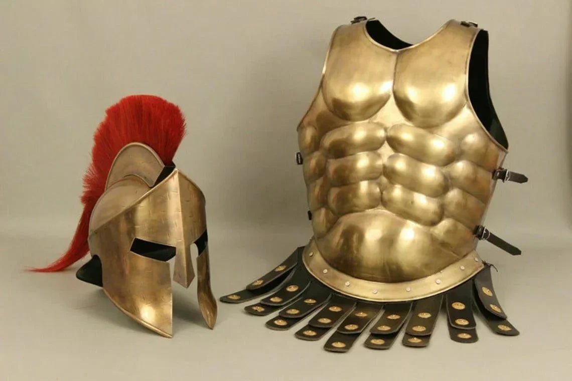 300 Medieval King Leonidas Spartan Helmet With Muscle Jacket War and Armour Shield