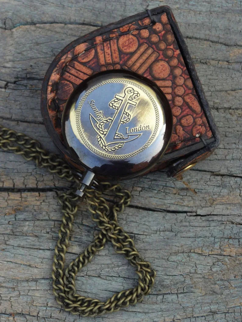Beautiful Anchor Pocket Compass With Bag