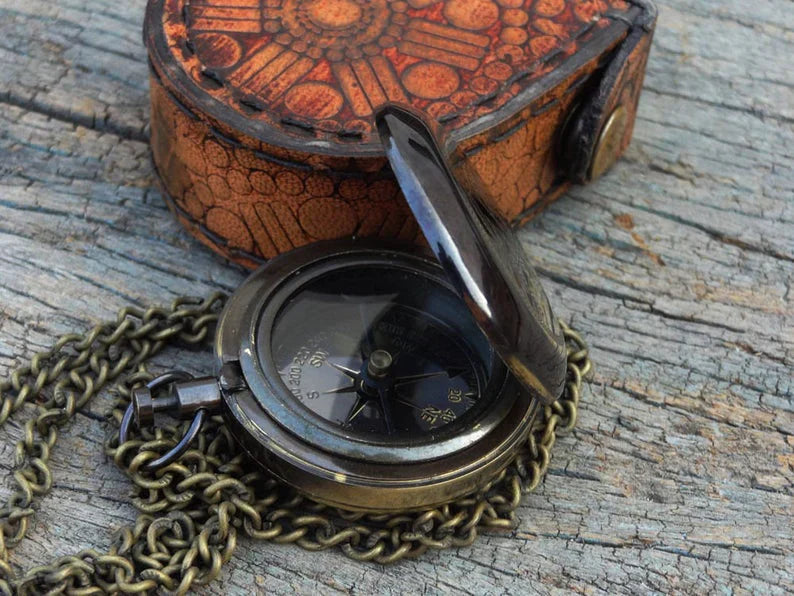 Beautiful Anchor Pocket Compass With Bag