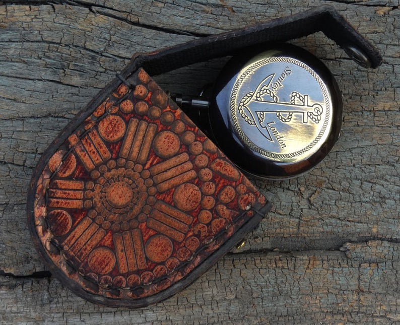 Beautiful Anchor Pocket Compass With Bag