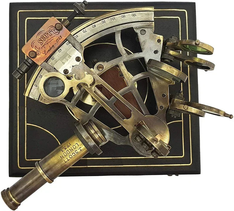 J. Scott London - Brass Ship History Sextant With Wooden Box.