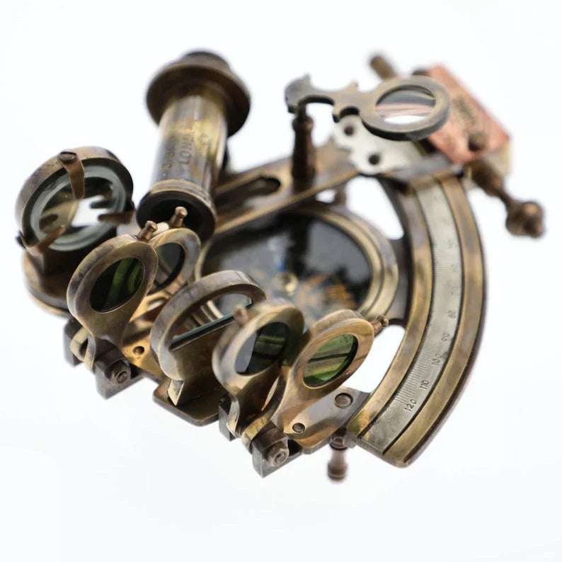 J. Scott London - Brass Ship History Sextant With Wooden Box.