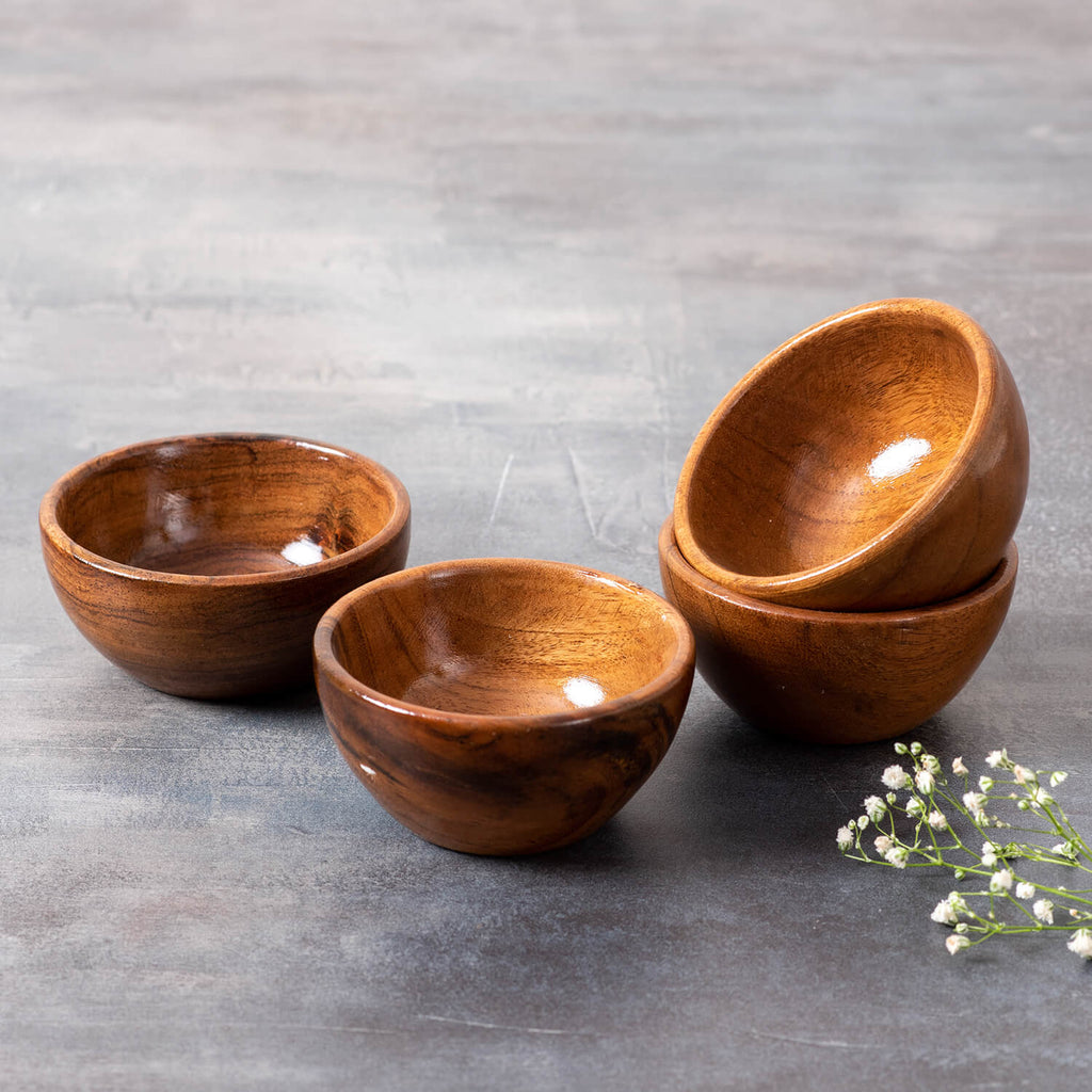 Handcrafted Small Wooden Bowls online For Desert set of 4