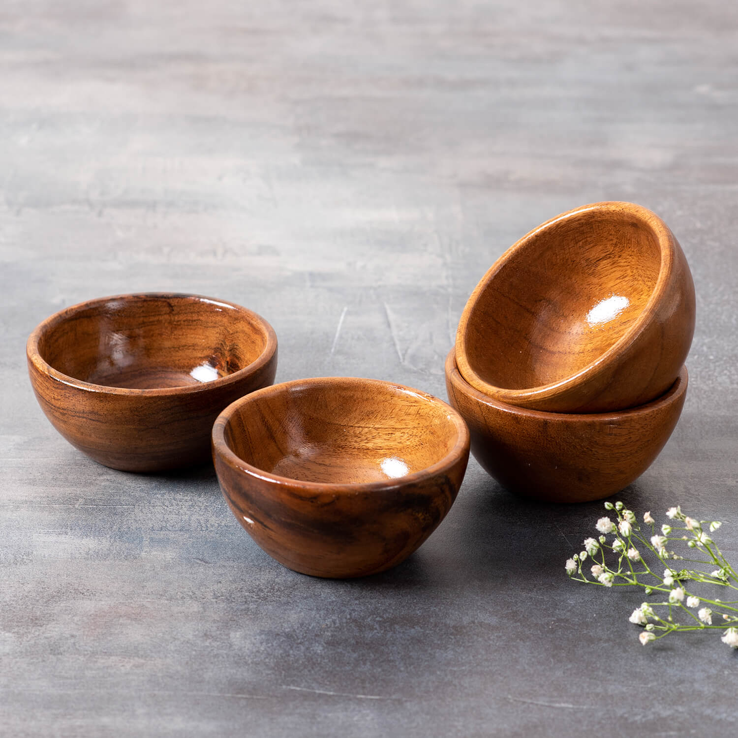 Handcrafted Small Wooden Bowls online For Desert set of 4